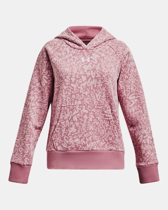 Girls' UA Rival Fleece Printed Hoodie in Pink image number 0